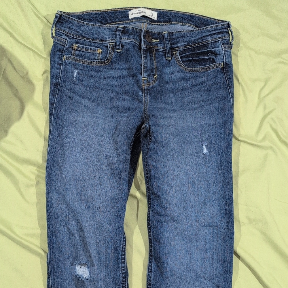 Abercrombie & Fitch Kids Distressed Straight Leg Blue Jeans
